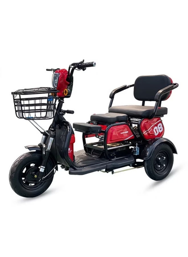 سكوتر كهربائي ثلاثي العجلات, صغير الحجم مع شاشة ديجيتال وكشاف ليد قوي 1000 واط, لون اسود/ أحمر